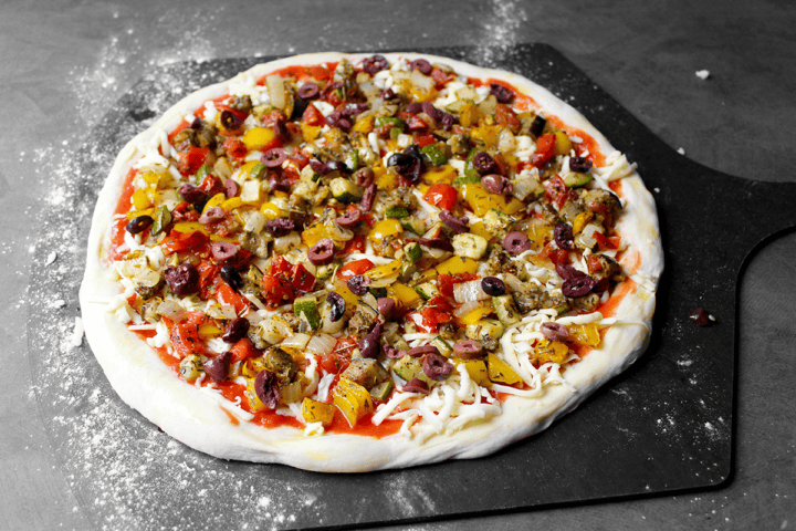 Ratatouille pizza before baking