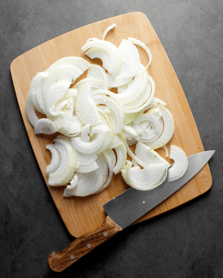 onions sliced on cutting board