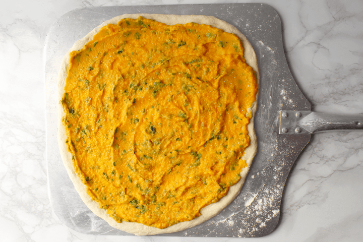 root vegetable puree on dough round