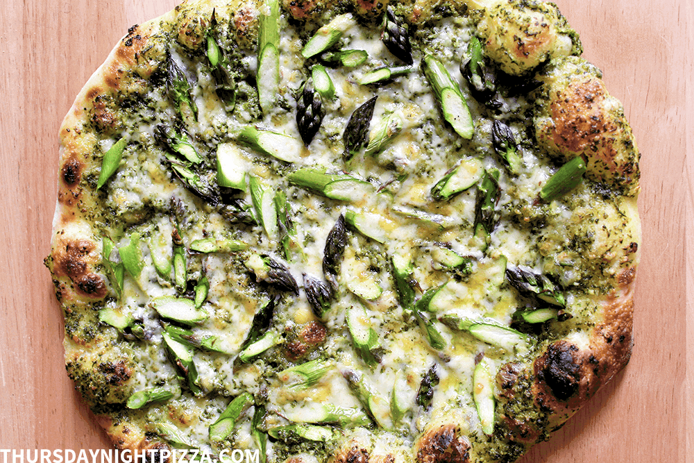 Asparagus Pizza with Parsley-Chive Pesto