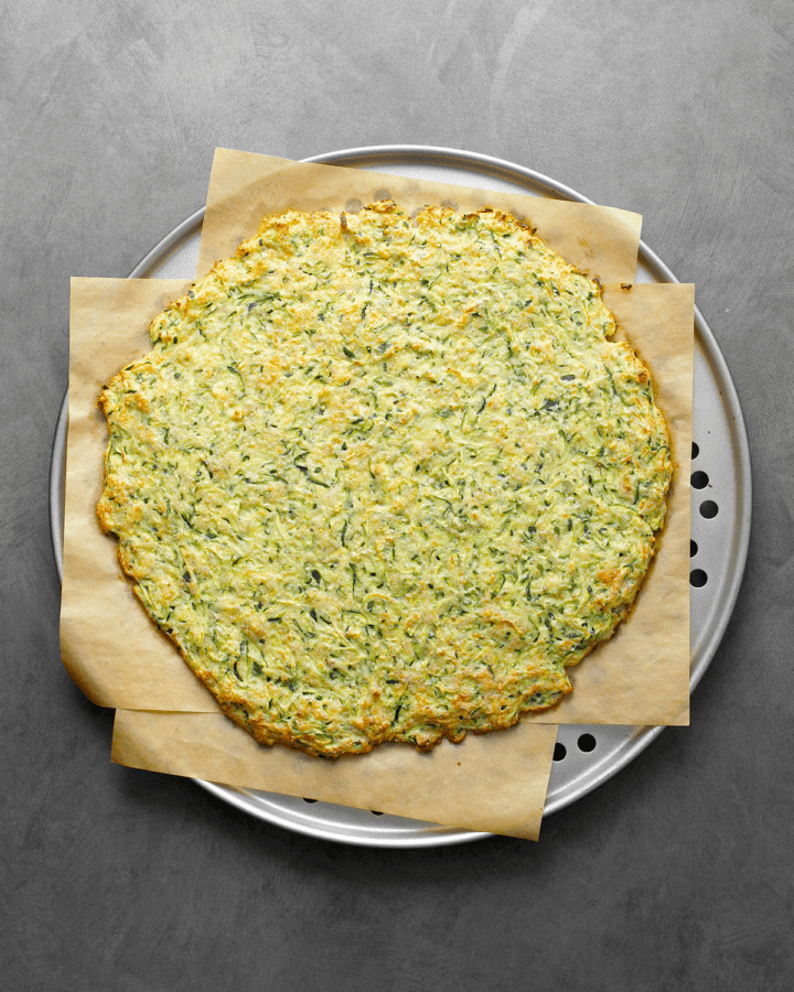 zucchini summer squash pizza crust after first bake