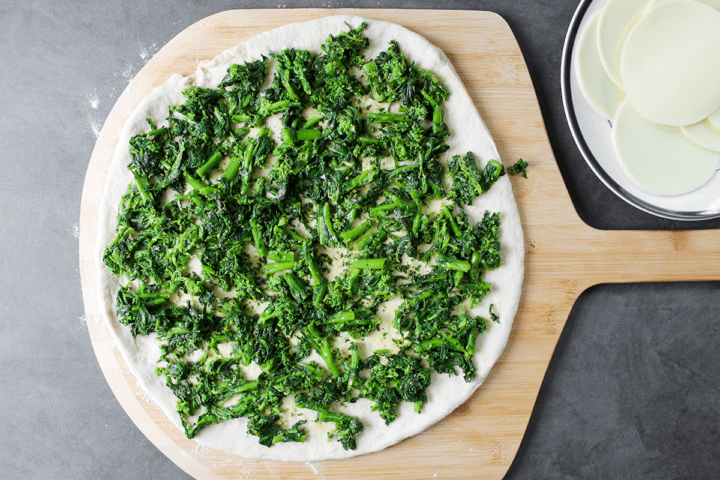 broccoli rabe on dough