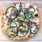 Garlic Scape Pizza with Hakurei Turnips and Pepperoni