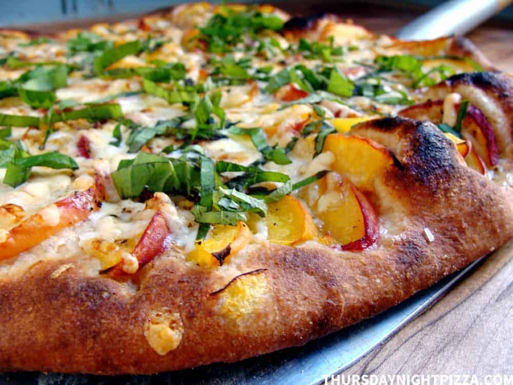peaches and cream pizza, close up