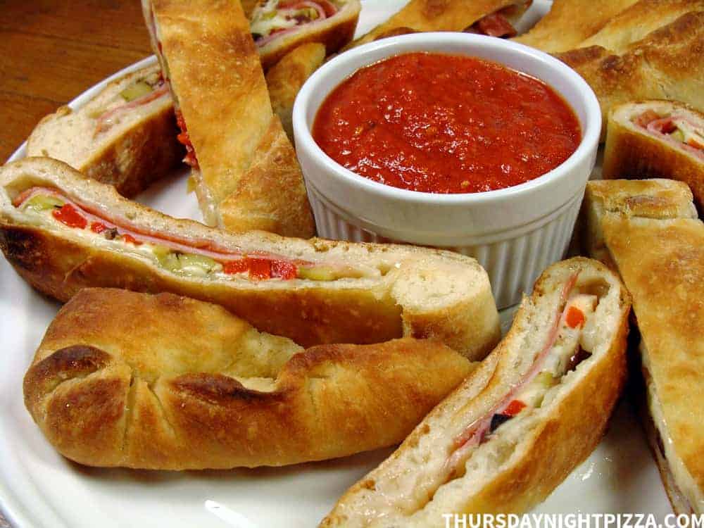 Muffuletta Calzones, cut