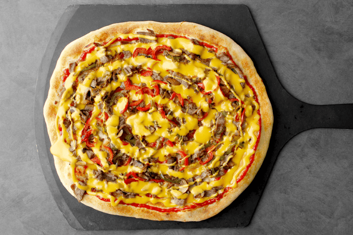 Cheese Steak Pizza with Cheez Whiz, finished