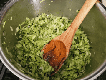 zucchini pizza sauce finished cooking in saucepan
