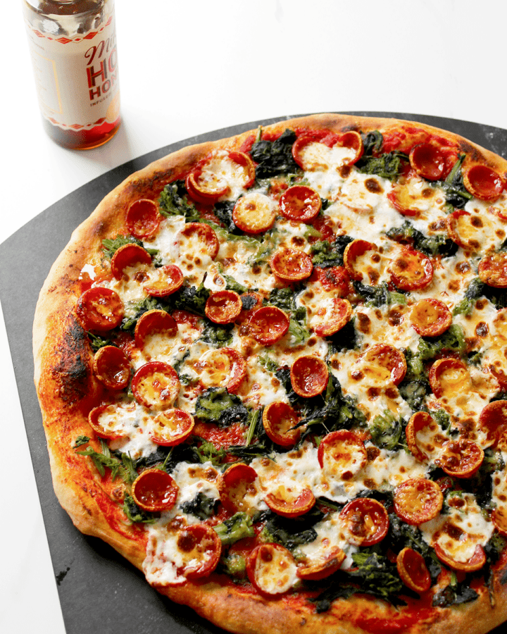 Pepperoni Pizza with Broccoli Rabe and Hot Honey