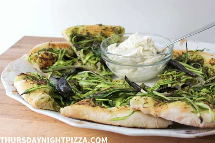 Asparagus, Ramp, and Mascarpone Pizza