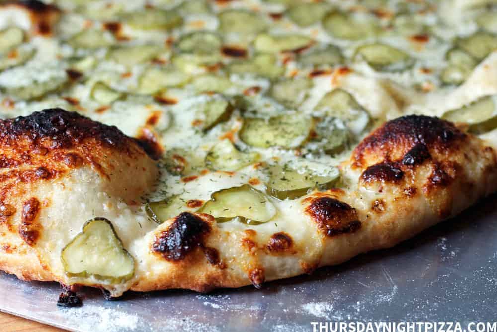 Ranch and Dill Pickle Pizza, close-up