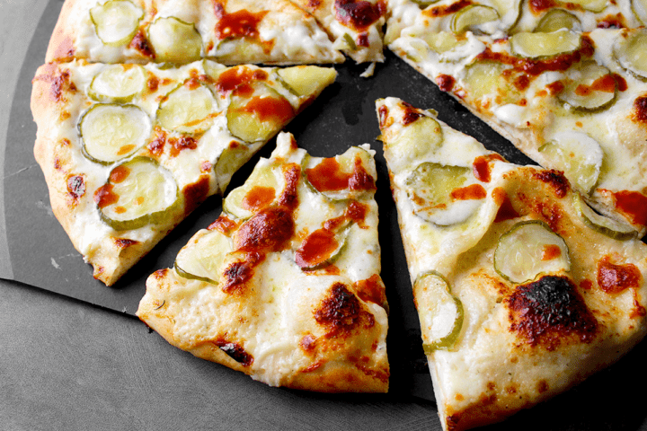Ranch and Dill Pickle Pizza, side view
