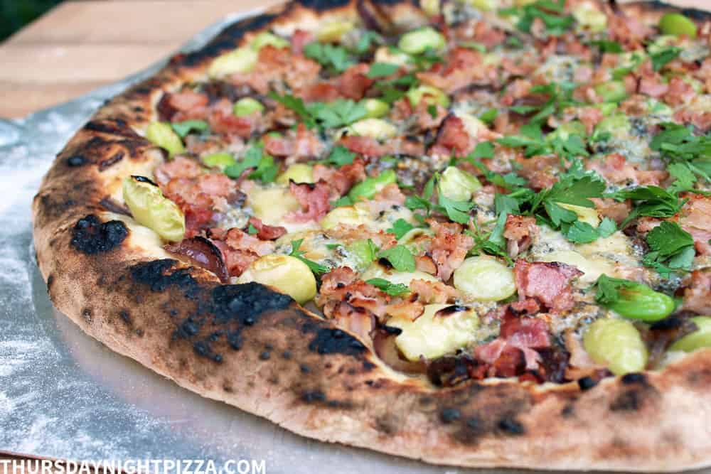 Lima Bean, Ham, and Blue Cheese Pizza