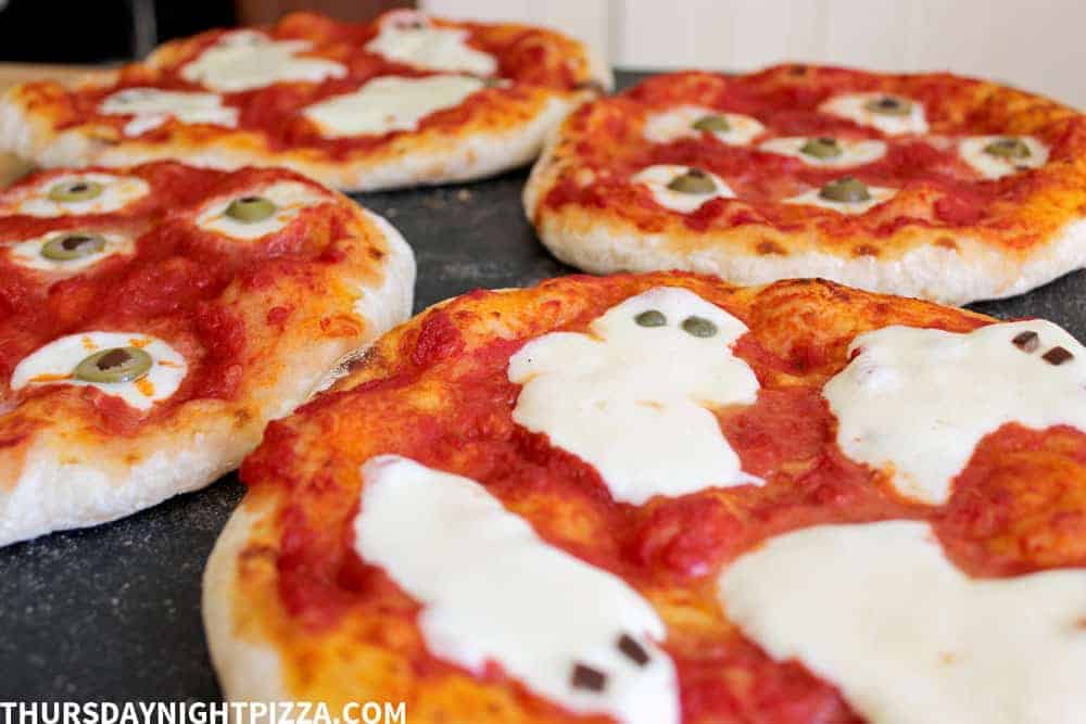 Halloween Pizzas out of the oven