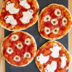 Ghost and Eyeball Halloween Pizzas, overhead