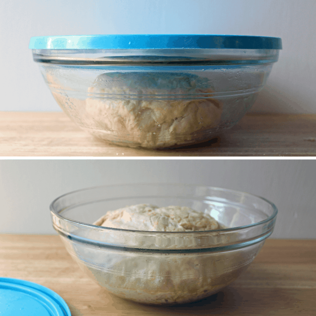 1-Hour Pizza Dough before and after rising