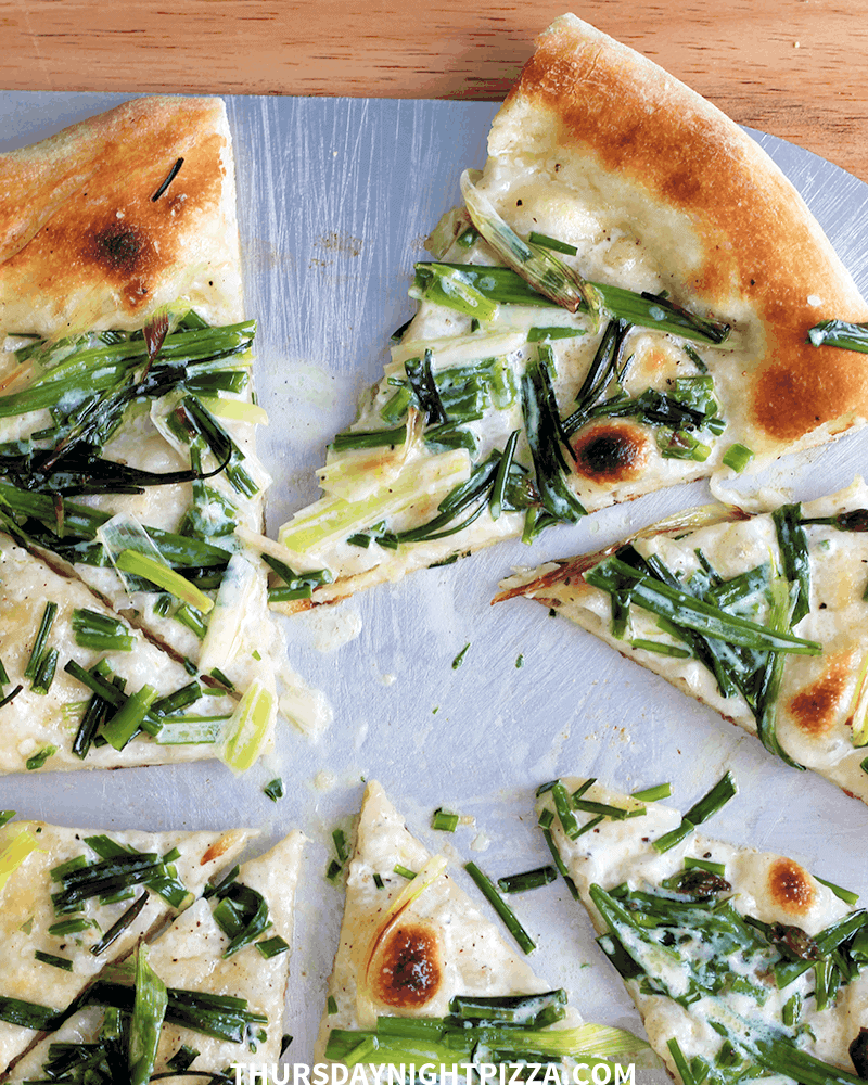 Spring Allium Pizza (with chives, spring onions, and cream)