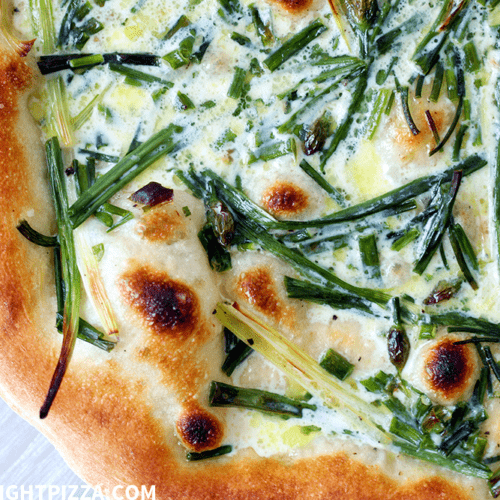 Spring Allium Pizza, close up