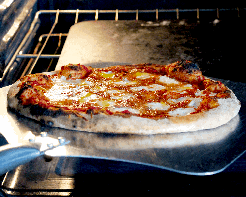 Pizza on Baking Steel in Oven
