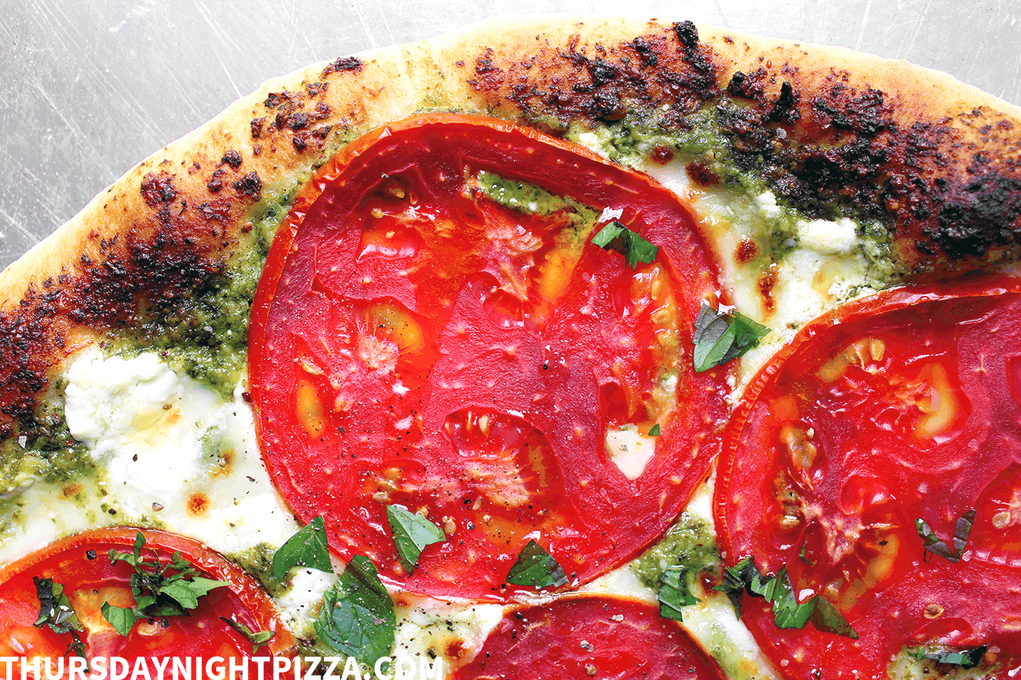 Pesto and Fresh Tomato Pizza