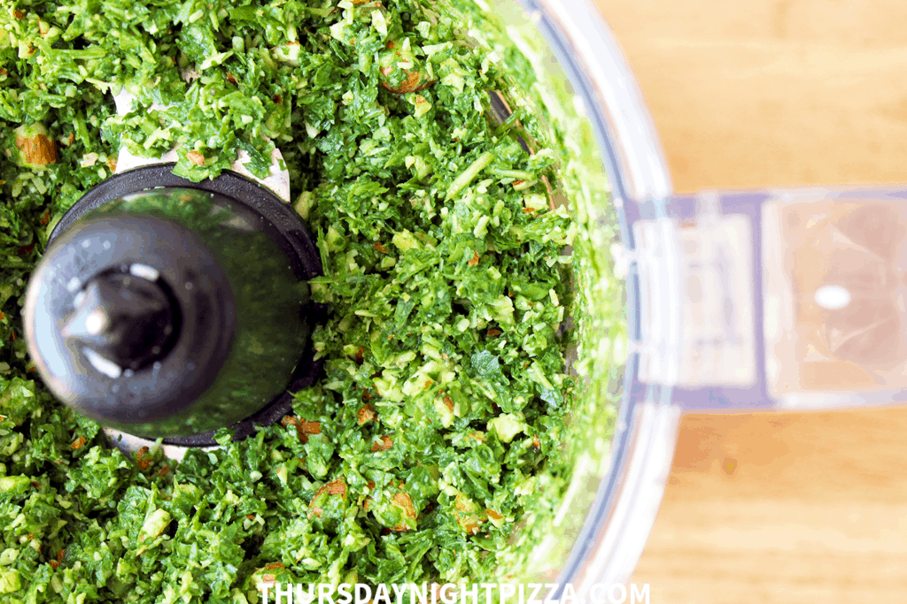Mint and Arugula Pesto in food processor