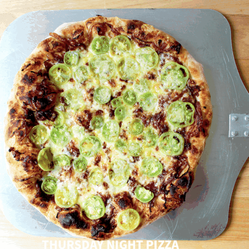 Onion and Green Tomato Pizza