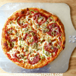 salami, pepper, and olive pizza