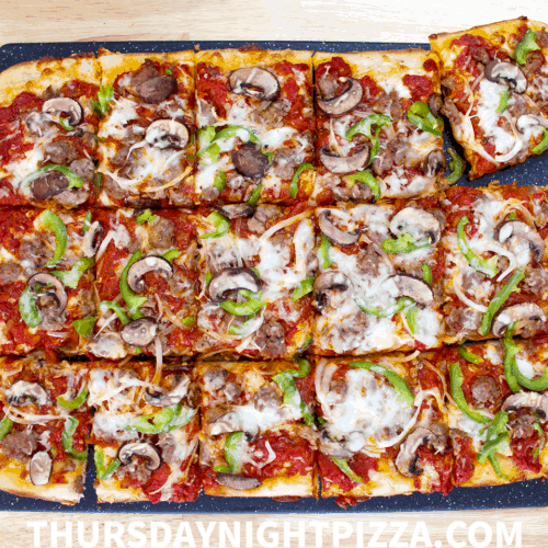 Pizza Cousins' Sicilian Pizza with Italian Hot Sausage, Peppers