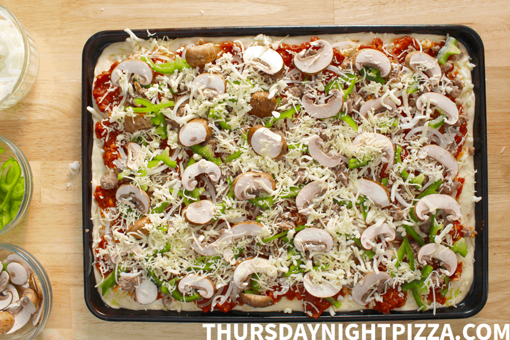 Toppings on Sheet Pan Pizza Dough