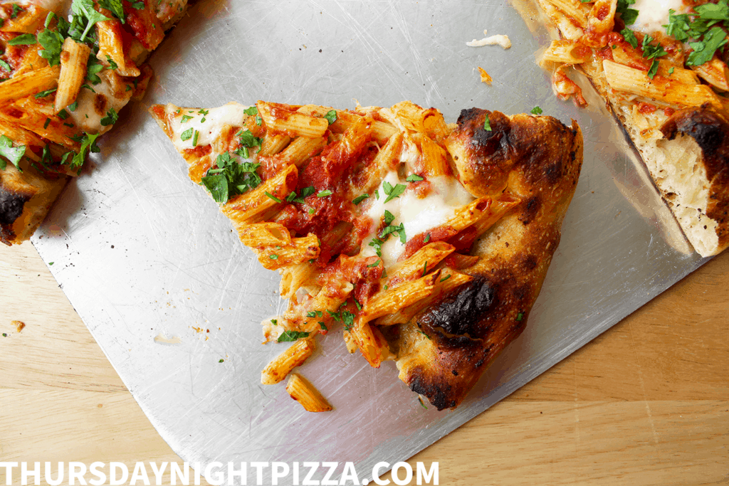 penne pizza slice