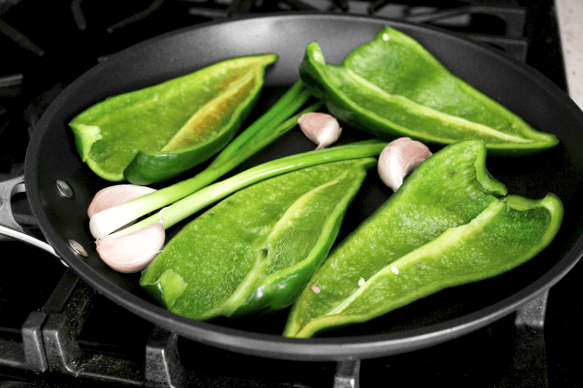 poblanos in skillet