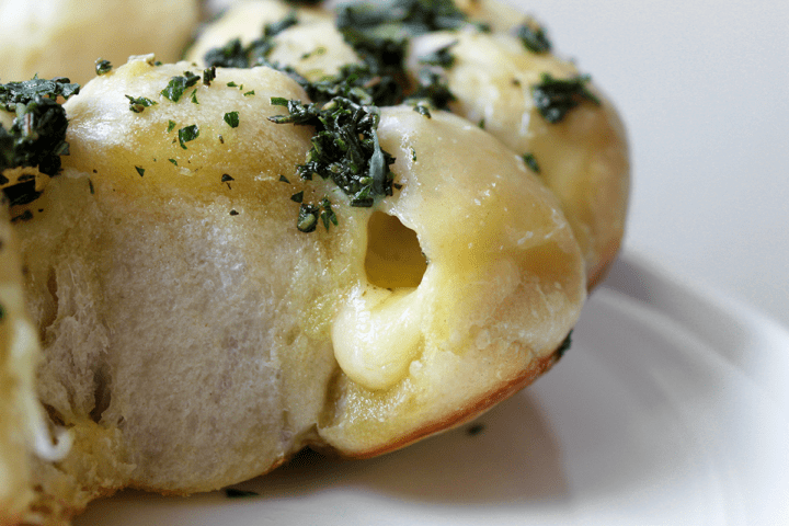 cheesy pull apart bread closeup