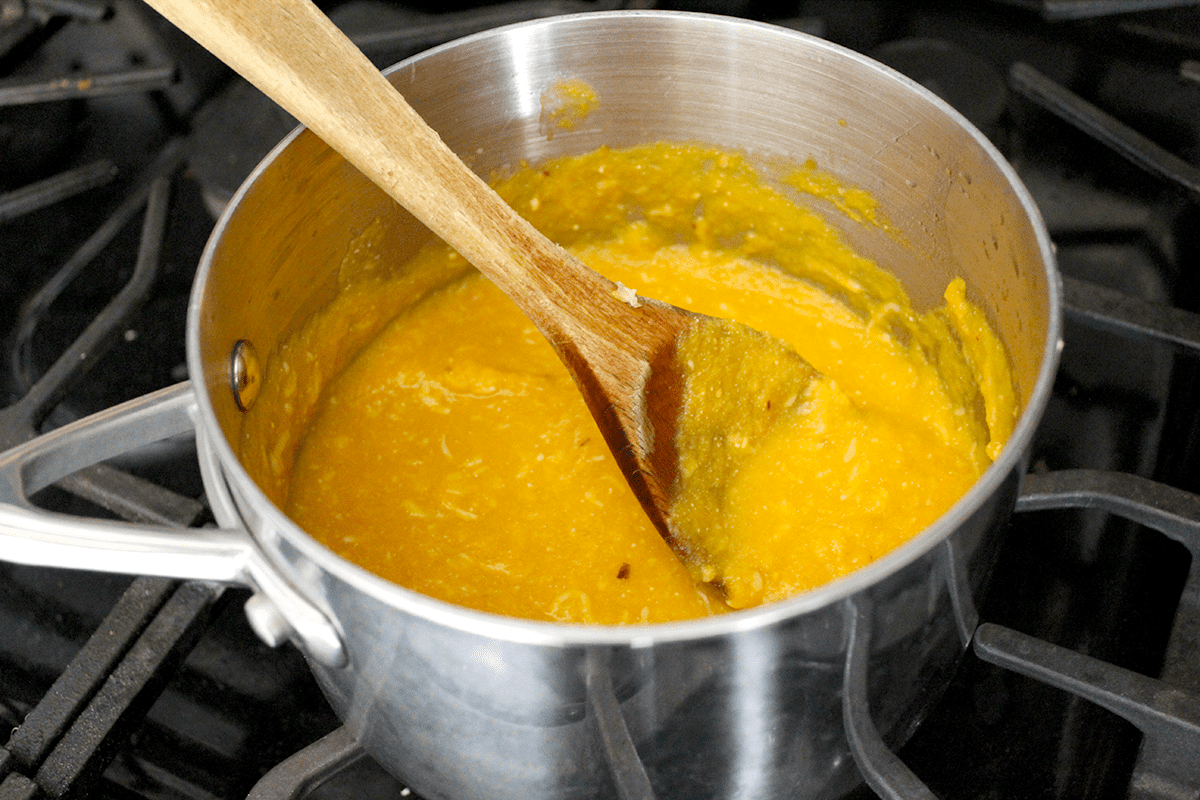 pumpkin sauce in saucepan