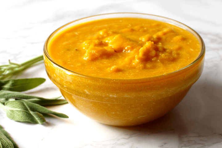 Pumpkin Pizza and Pasta Sauce in bowl with fresh sage