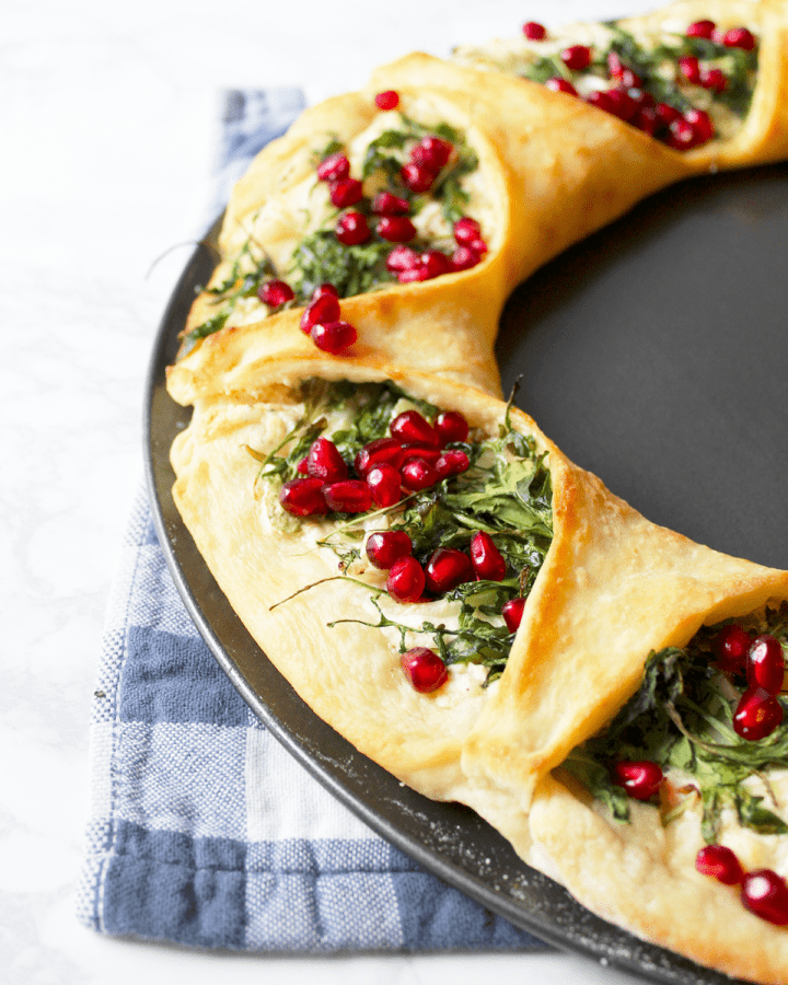 Side view of wreath with pomegranate seeds