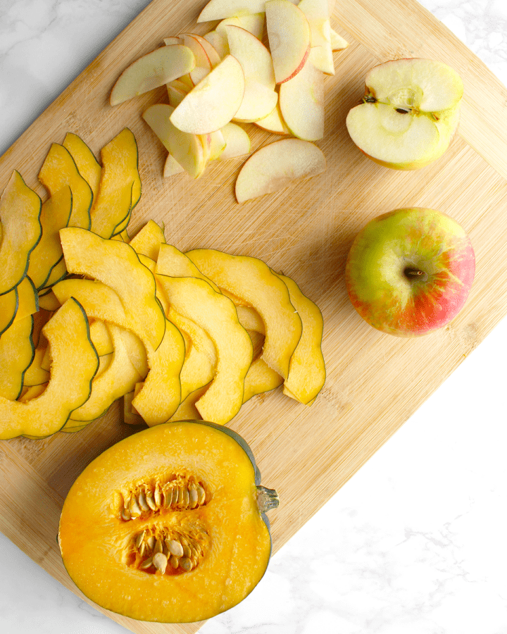sliced apples and acorn squash