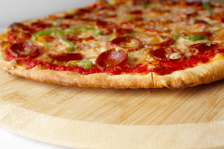 thin crust pizza dough, side view