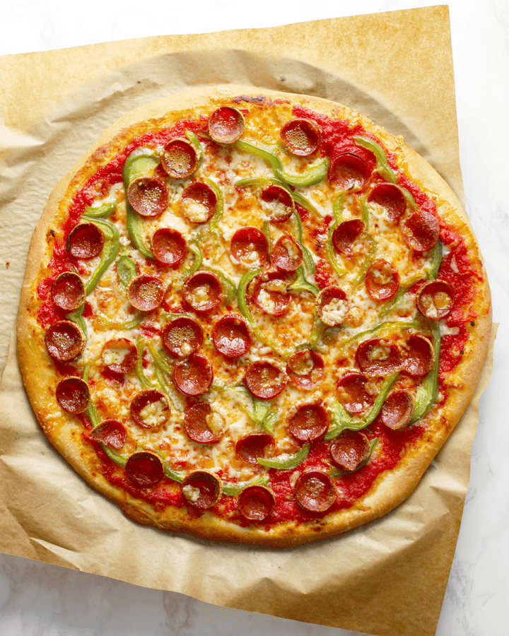 finished pizza overhead