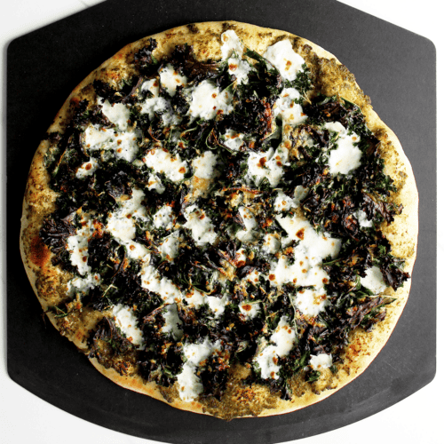 crispy kale and pesto pizza featured image
