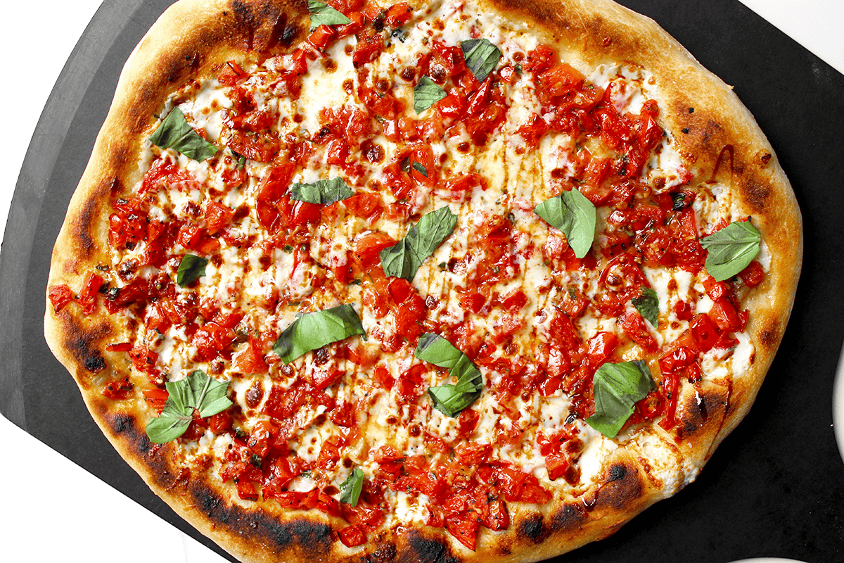 Tomato Bruschetta Pizza by Peggy Paul Casella of ThursdayNightPizza.com