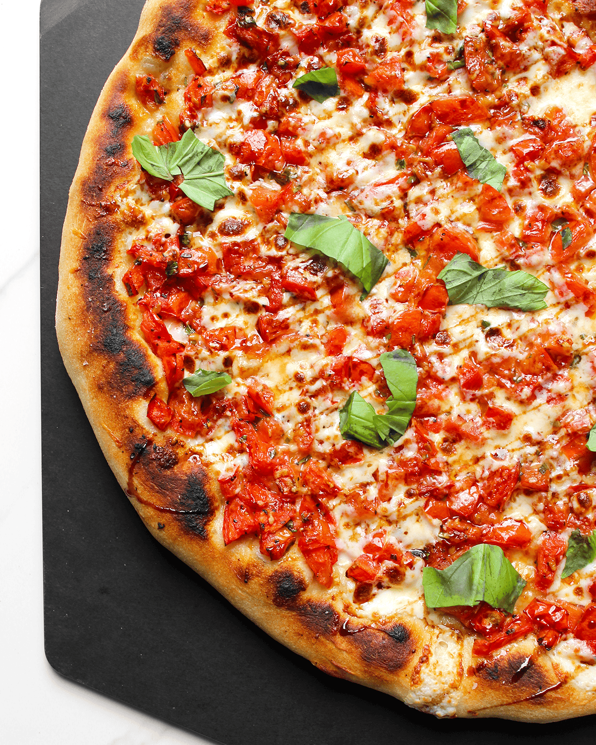 Tomato Bruschetta Pizza by Peggy Paul Casella of ThursdayNightPizza.com